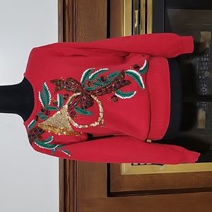 Vintage Red Sweater with Festive Embroidery